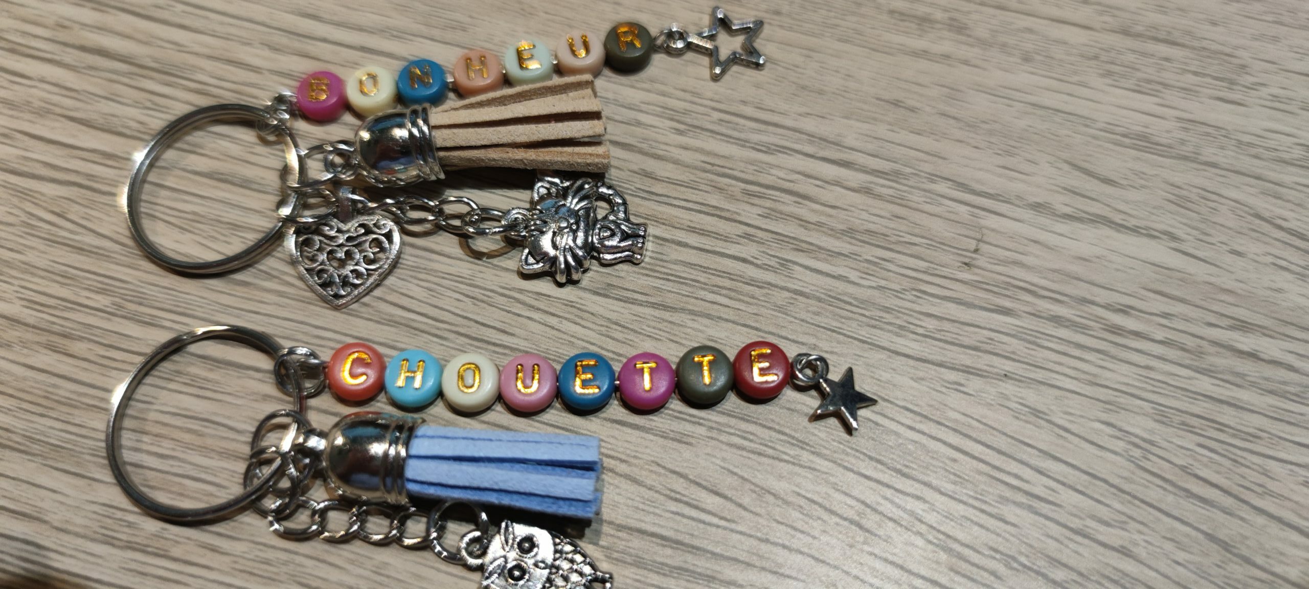 Porte-clé personnalisé lettres multicolores-dorées avec mousqueton – Image 4