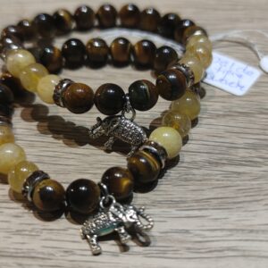 Bracelet œil de tigre - Quartz Rutile avec éléphant 8mm