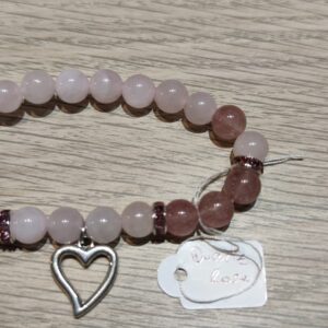 Bracelet Quartz Rose avec cœur 8mm